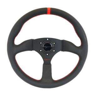 Vigor Lenkrad Spa Rote Kreuzstichnaht Mit roter Mittellinie Schwarz - Schwarz 350mm perforiertes Leder