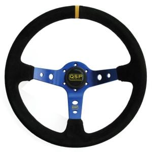 QSP Lenkrad Racing Schwarze Kreuzstichnaht Blau 350mm Wildleder