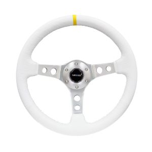 NRG Innovations Lenkrad Weiße Kreuzstichnaht Mit gelber Mittellinie Weiss 350mm Leder