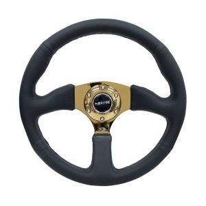 NRG Innovations Lenkrad Schwarze Kreuzstichnaht Chrom Gold 350mm Leder