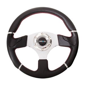 NRG Innovations Lenkrad Rote Kreuzstichnaht Evo Style Schwarz - Rot 350mm Leder