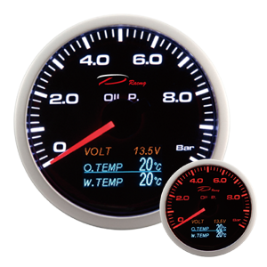 Depo Racing Anzeige 4 in 1 Serie Schwarz 60mm Öldruck, Spannung, Öltemp, Wassertemp