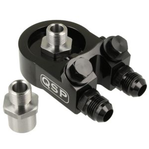 QSP Ölkühler Sandwich Platte mit Thermostat AN10 Schwarz Aluminium