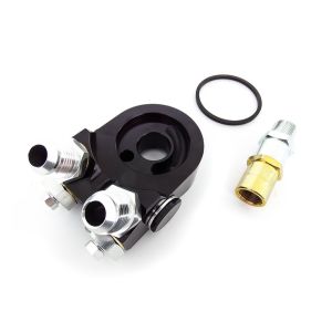 D1 Spec Ölkühler Sandwich Platte mit Thermostat doppelt gebogen Schwarz Aluminium