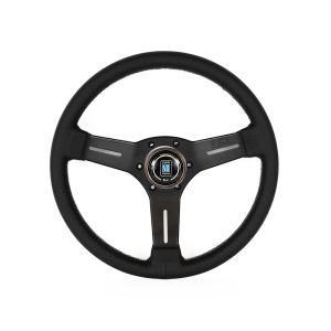 Nardi Lenkrad Graue Kreuzstichheftung Eben Schwarz 330mm perforiertes Leder