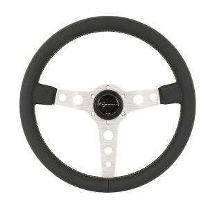 Vigor Lenkrad Monte Carlo Graue doppelte horizontale Naht Schwarz - Silber 350mm Leder