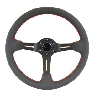 Vigor Lenkrad Daytona Rote Kreuzstichnaht Schwarz - Schwarz 350mm Leder