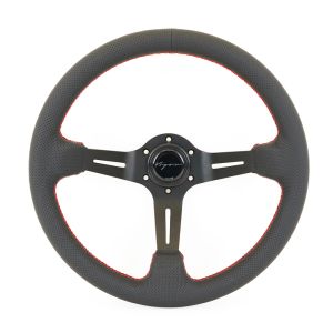 Vigor Lenkrad Daytona Rote Kreuzstichnaht Schwarz - Schwarz 350mm perforiertes Leder