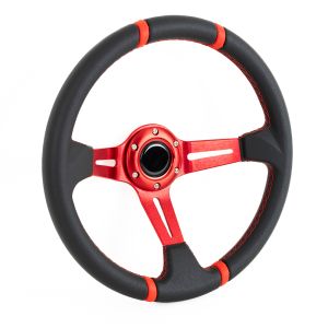SK-Import Lenkrad Rote Kreuzstichnaht Rot 350mm Vinyl Leather