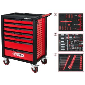 KS tools Werkzeugwagen Racingline 7 Schubladen mit 215 Werkzeugen Rot Stahl