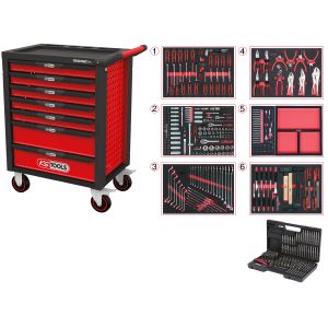 KS tools Werkzeugwagen Racingline 7 Schubladen mit 598 Werkzeugen Rot Stahl