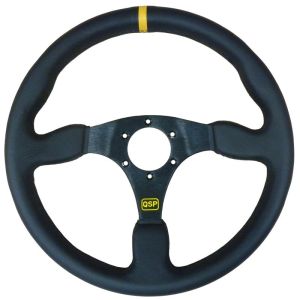 QSP Lenkrad Racing Schwarze Kreuzstichnaht Eben Schwarz 350mm Leder