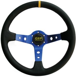 QSP Lenkrad Racing Schwarze Kreuzstichnaht Blau 350mm Leder