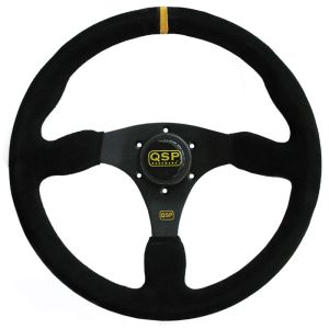 QSP Lenkrad Racing Schwarze Kreuzstichnaht Eben Schwarz 350mm Wildleder