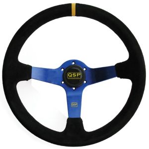 QSP Lenkrad Racing Schwarze Kreuzstichnaht Blau 350mm Wildleder