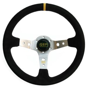 QSP Lenkrad Racing Schwarze Kreuzstichnaht Silber 350mm Wildleder