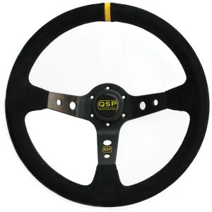 QSP Lenkrad Racing Schwarze Kreuzstichnaht Schwarz 350mm Wildleder