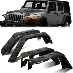 ABS Dynamics Vorne und Hinten Kotflügelverbreiterung Pocket Rivet Style Amber Corner Schwarz ABS Plastik Jeep Wrangler