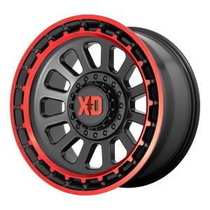 XD Wheels XD856 Omega Felgen 20 Zoll 10J ET-18 6x135,6x139.7 Guss Satin Black Mach Lip Red Tint