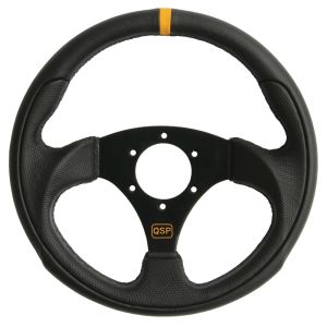 QSP Lenkrad Racing Schwarze Kreuzstichnaht Eben Schwarz 300mm Leder
