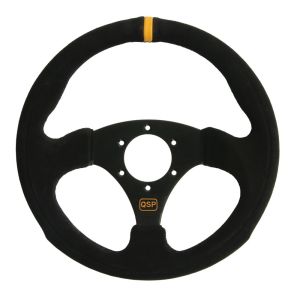 QSP Lenkrad Racing Schwarze Kreuzstichnaht Eben Schwarz 300mm Wildleder