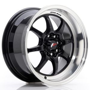 JR-Wheels TFII Felgen 15 Zoll 7.5J ET30 4x100,4x108 Gloss Black Machined Lip